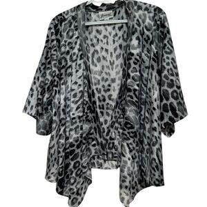 Joanna Women's Black Gray White Print Quarter Sleeve Open Front Blouse Size 18
